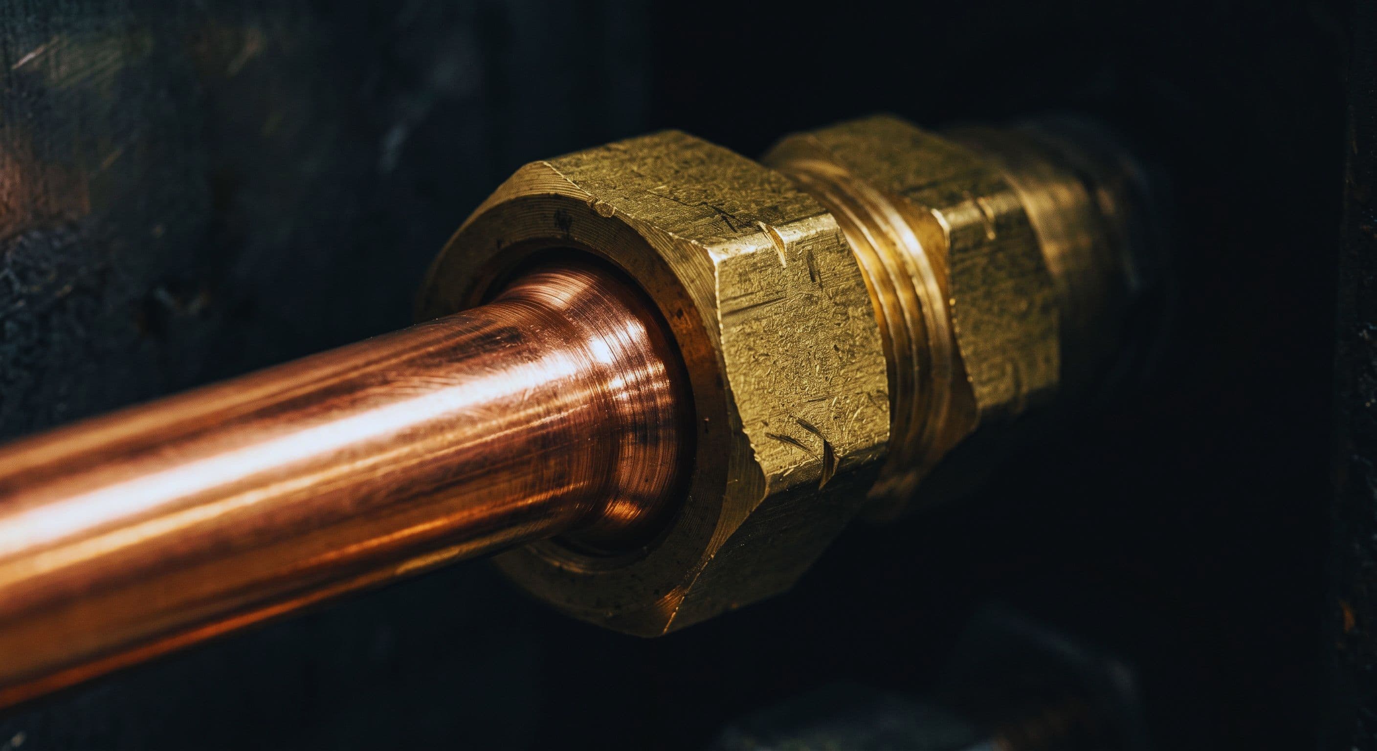 Refrigerant line — type-L 3/4-inch copper with brass flare connection, install detail